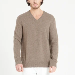Pull col V homme en cachemire 4 fils taupe - LUKE 13