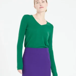 Pull col V femme en cachemire vert émeraude - LILLY 2A