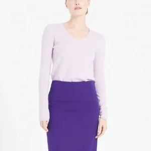 Pull col V femme en cachemire lilas - LILLY 2A