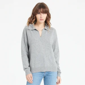 Polo manches longues femme en cachemire gris clair - MIA 3