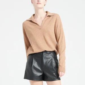 Polo manches longues femme en cachemire camel - MIA 3