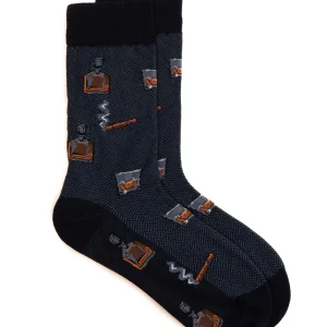 Chaussettes marine à motif de cigar et cognac