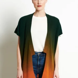 Gilet à manches courtes femme en cachemire déjaugé tye & dye orange & bleu - AVA 11A