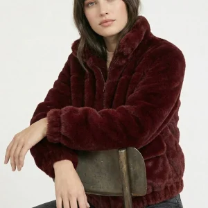 BLOUSON FAUX FUR - MARINA - LIE DE VIN