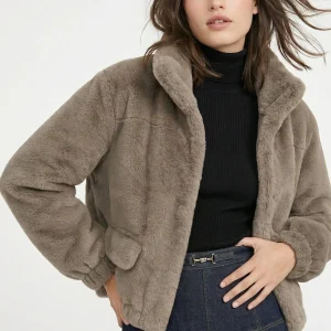 BLOUSON FAUX FUR - MARINA - TAUPE/GRIS