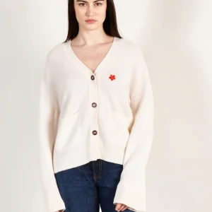 Cardigan col V femme en cachemire & laine 4 fils blanc écru - HANA 3