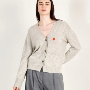 Cardigan col V femme en cachemire & laine 4 fils gris clair - HANA 3