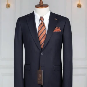 Costume 2 Pieces bleu nuit deux boutons avec rayures 1