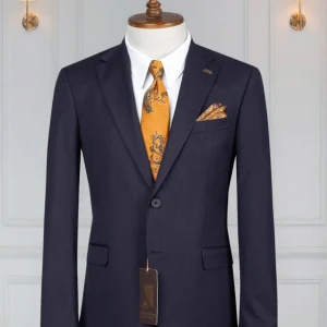 Costume 2 Pieces bleu nuit deux boutons avec rayures 2