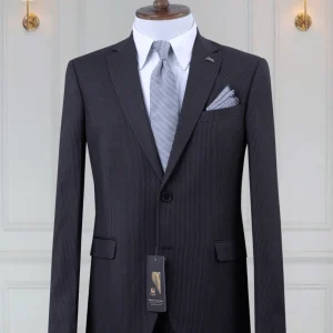 Costume 2 Pieces noir deux boutons avec rayures 2