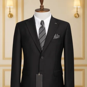 Costume 2 Pieces noir uni deux boutons 2