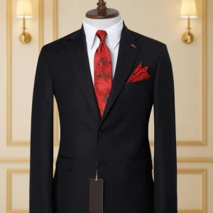 Costume 2 Pieces noir uni deux boutons