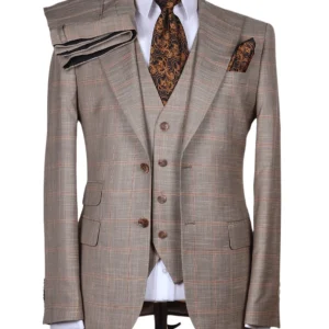 Costume 3 Pièces Beige Carreaux