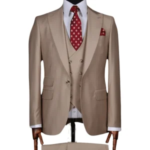 Costume 3 Pieces Beige Un Bouton