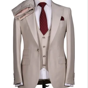 Costume 3 Pieces Blanc de Lin Un Bouton