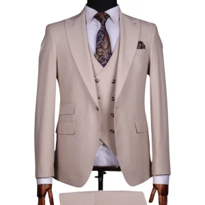 Costume 3 Pieces Blanc de Lin Un Bouton