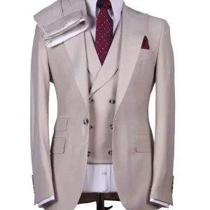 Costume 3 Pieces Blanc de Lin Un Bouton