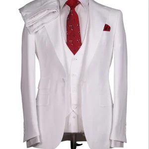 Costume 3 Pieces Blanc Un Bouton