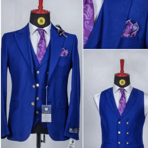 Costume 3 Pieces Bleu Boutons Dorés