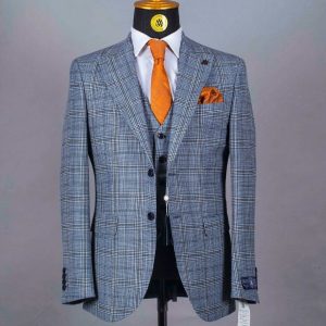 Costume 3 Pieces Bleu Motif Carreaux