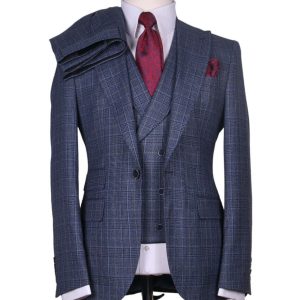 Costume 3 Pieces Bleu Motif Un Bouton