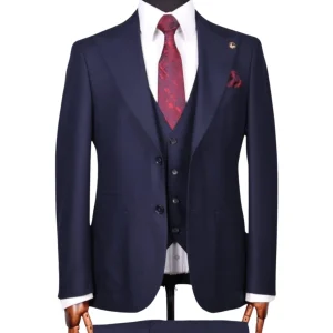 Costume 3 Pieces Bleu Nuit Poches Plaquées