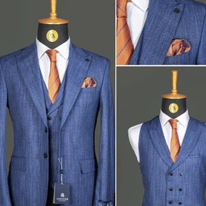 Costume 3 Pieces Bleu Rayures