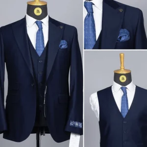 Costume 3 Pieces Bleu un Bouton