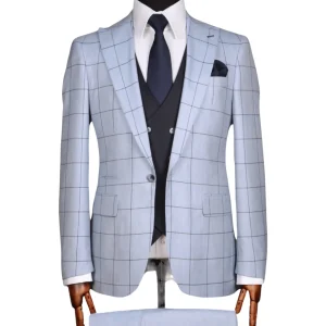 Costume 3 Pieces Deux Tons Bleu Ciel