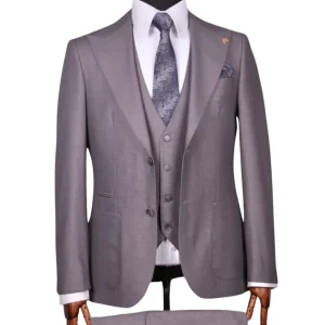 Costume 3 Pieces Gris Clair Poches Plaquées