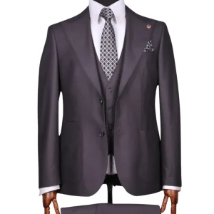 Costume 3 Pieces Gris Sombre Poches Plaquées