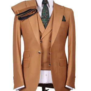 Costume 3 Pieces Marron Alezan Un Bouton