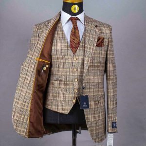 Costume 3 Pieces Marron Motif Carreaux