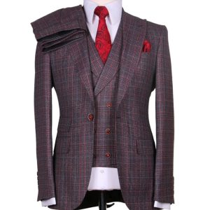 Costume 3 Pieces Marron Motif Un Bouton 2