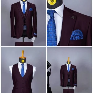 Costume 3 Pieces Rouge Bordeaux