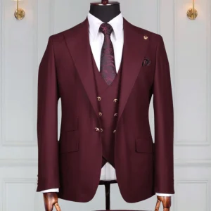 Costume 3 Pieces Rouge Bordeaux Un Bouton V.I.P 3
