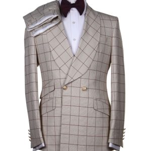 Costume Croisé Beige Motif Boutons Dores