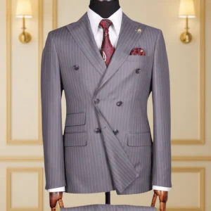 COSTUME CROISÉ GRIS À RAYURES