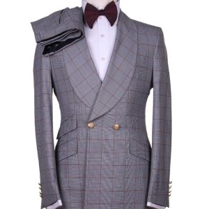 Costume Croisé Gris Motif Boutons Dores