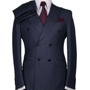 Costume Croisé Gris Rayé 6 Boutons