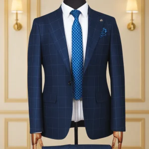 Costume Deux Pièces Bleu à Carreaux