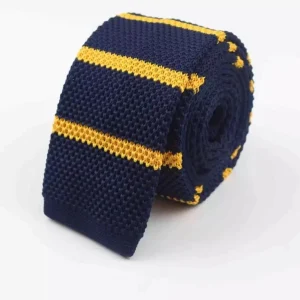 Cravate tricotée à bout carré bleu jaune CVT16