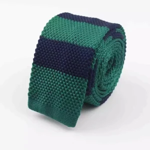 Cravate tricotée à bout carré vert bleu CVT20