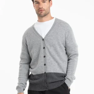 Cardigan col V homme en cachemire gris anthracite & gris clair - GABI 6