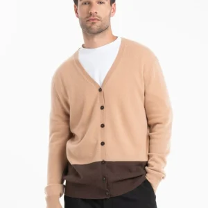 Cardigan col V en cachemire marron& camel clair - GABI 6