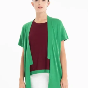 Gilet à manches courtes femme en cachemire & laine ultrafin vert- KELLY 5