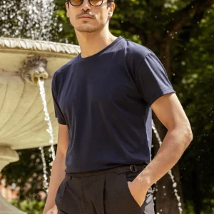 Le McQueen - t-shirt Bleu en laine merinos Super 120s