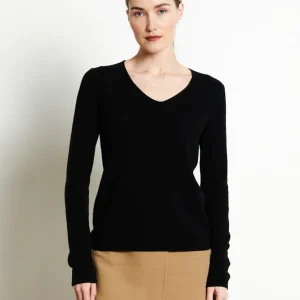 Pull col V femme en cachemire noir - LILLY 2B