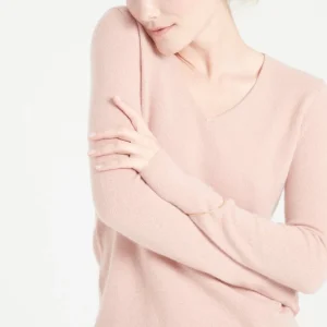Pull col V femme en cachemire rose poudré - LILLY 2A