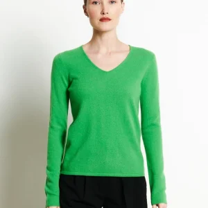 Pull col V femme en cachemire vert pomme - LILLY 2B